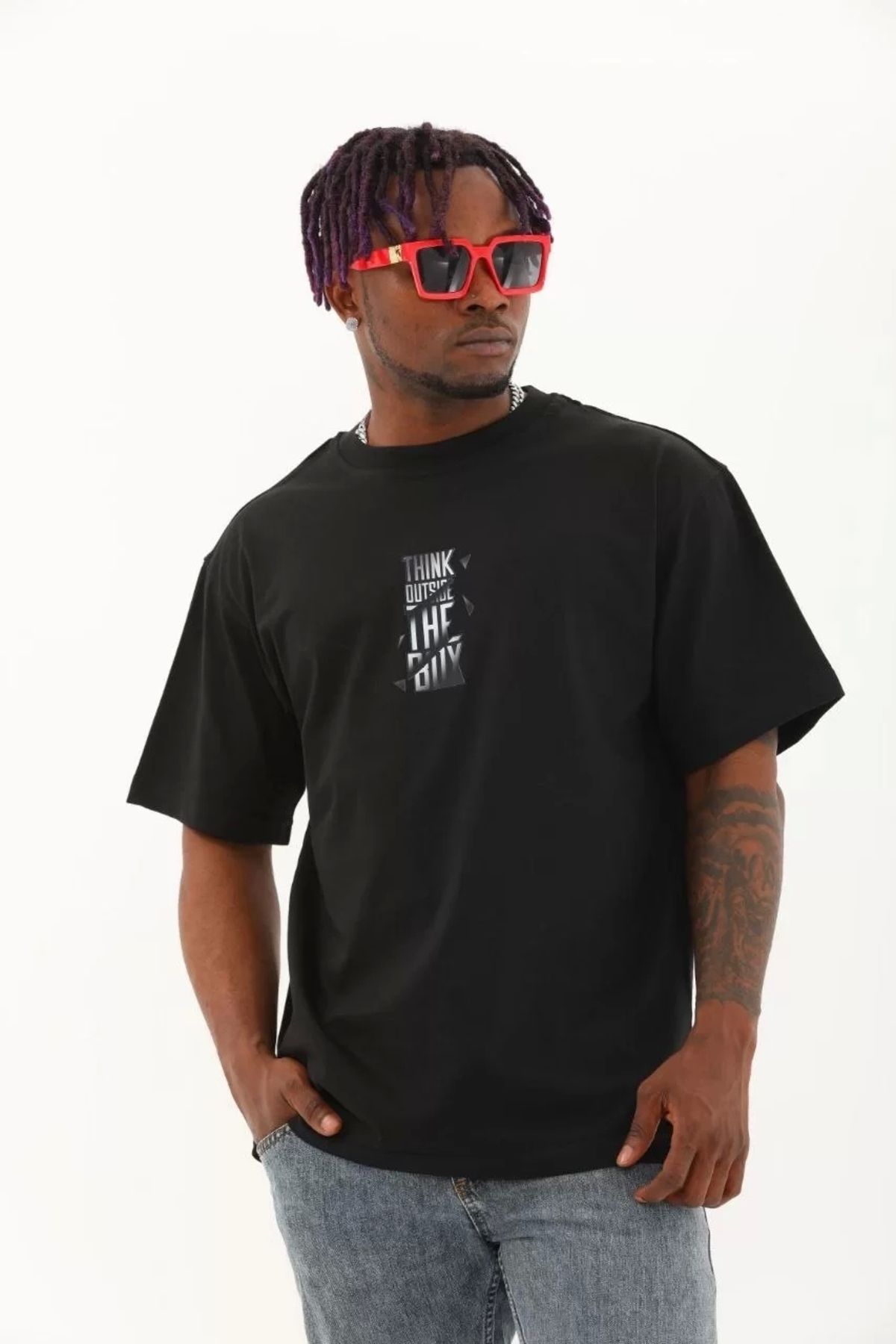 CVS Unisex Oversize Baskılı Bisiklet Yaka T-Shirt - Siyah
