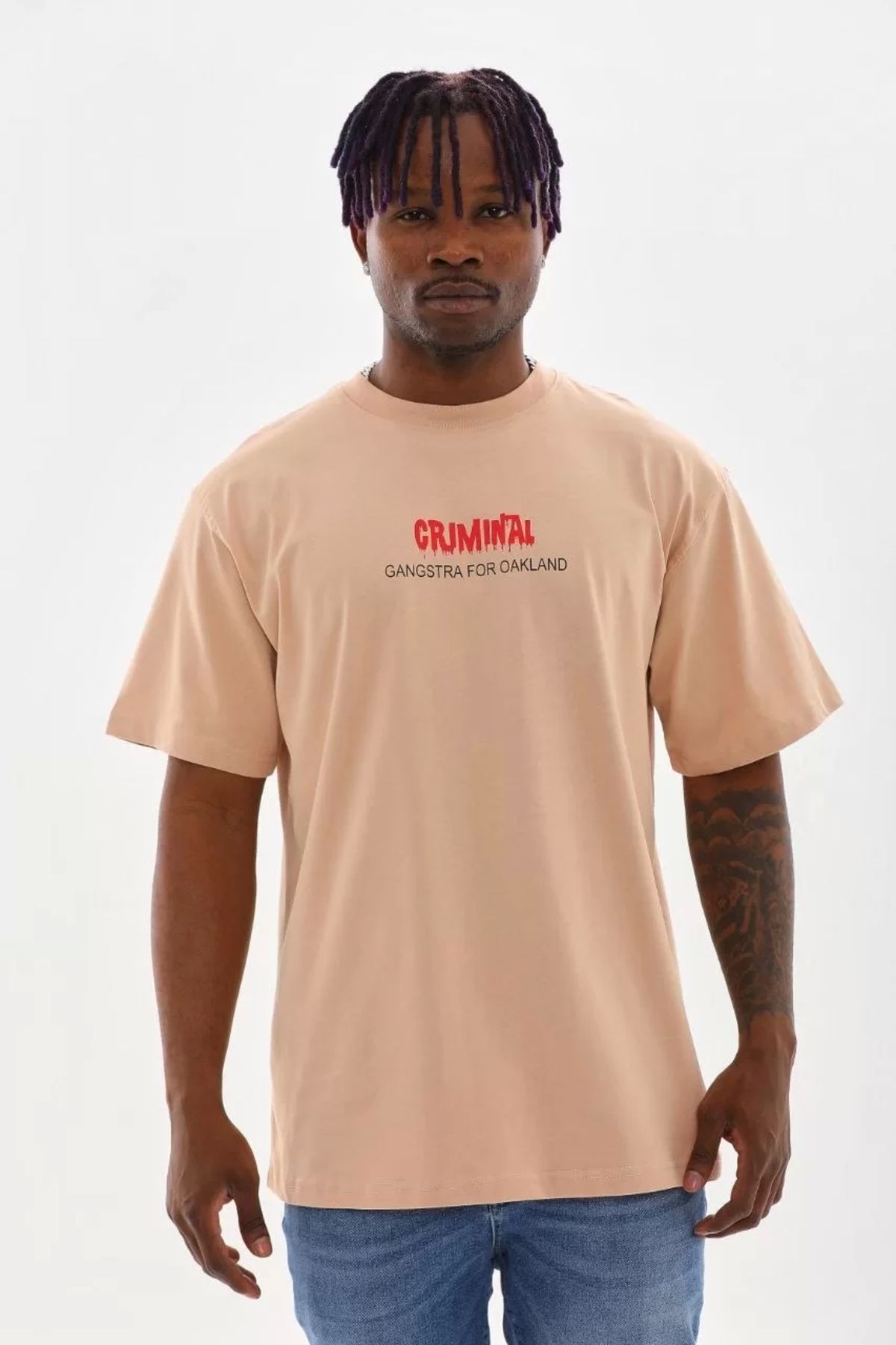 CVS Unisex Baskılı Oversize T-Shirt - Bej