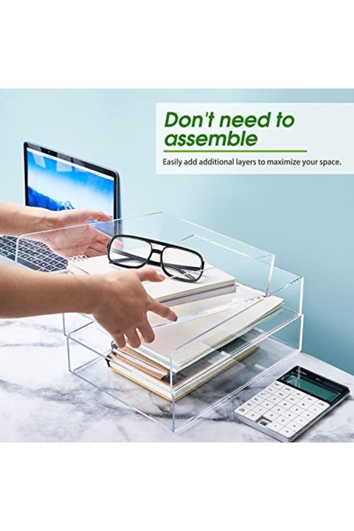 Generic-Acrylic Desk Organizer, Stackable Paper File Tray, Clear Document Organizer for Office Workspace 3