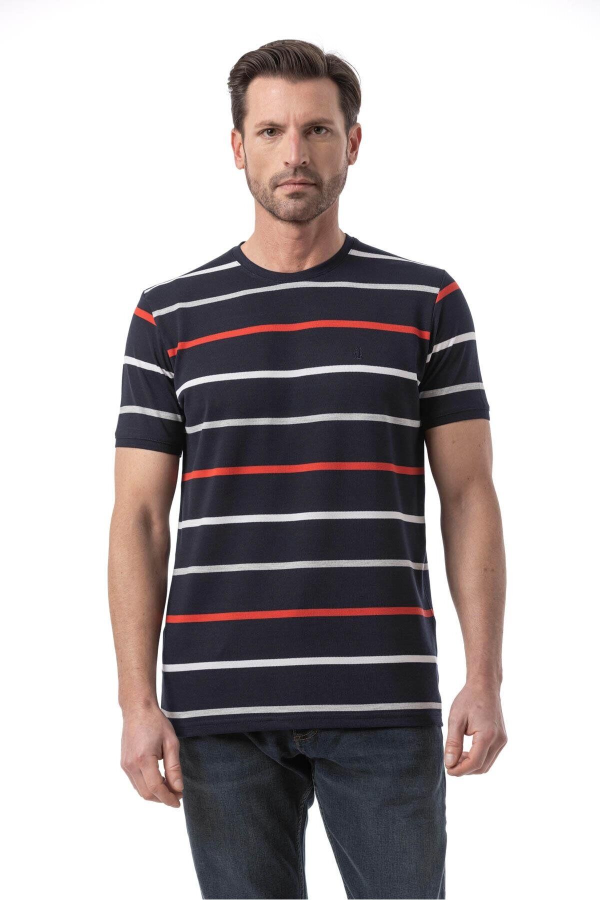 rugatchi Yatay Çizgili Bisiklet Yaka T-Shirt
