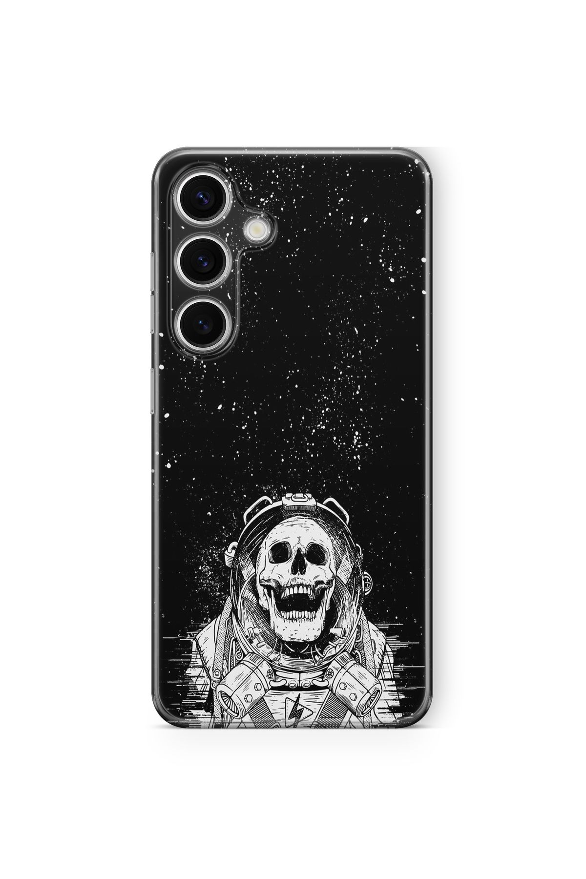 Space Star Samsung Galaxy A55 Uyumlu Skeleton Astronaut Tasarım Baskılı Şeffaf Kılıf