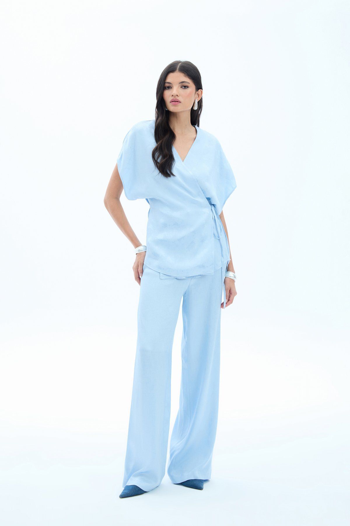 Sateen Cepli Bol Pantolon - Bebe Mavi