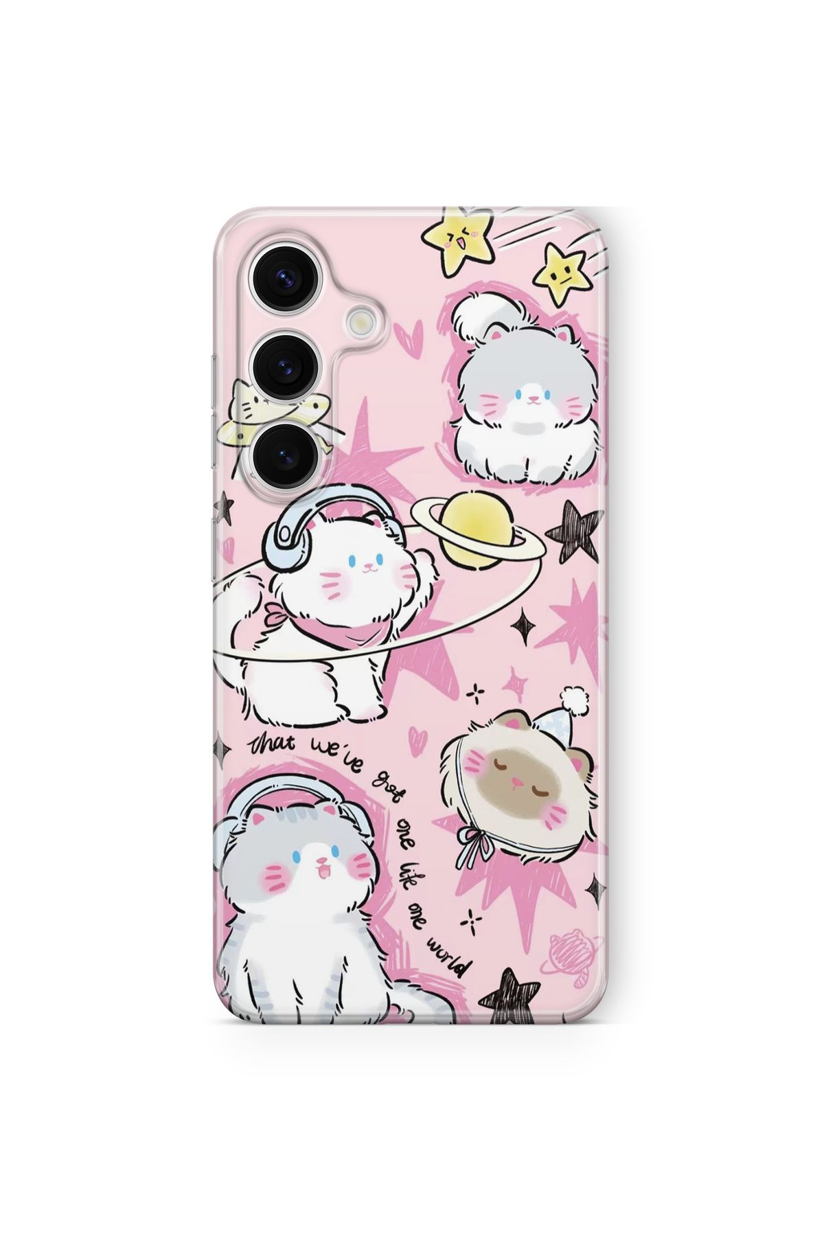 Space Star Samsung Galaxy A25 Uyumlu Şirin Kedi Tasarım Baskılı Şeffaf Kılıf