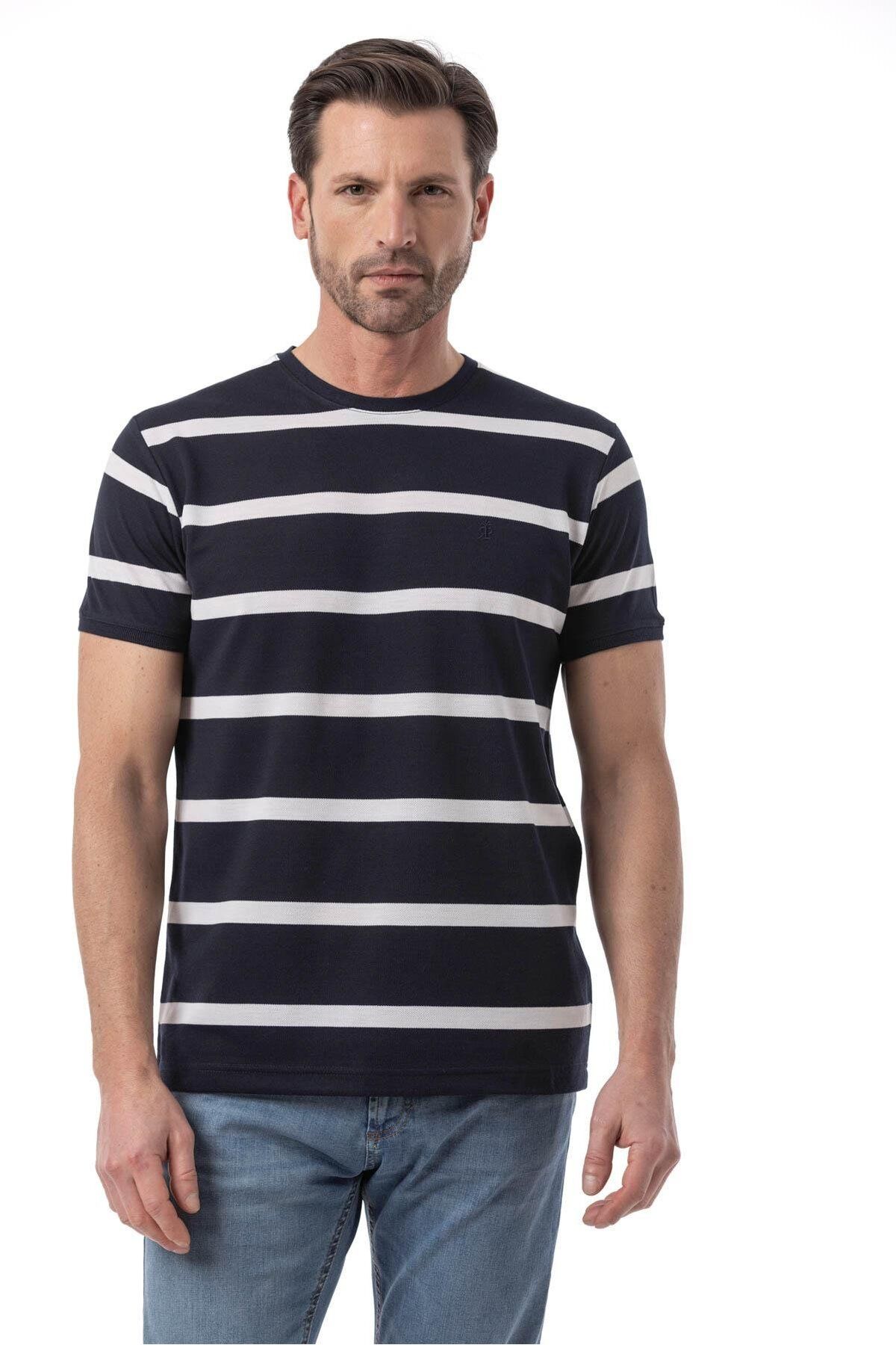 rugatchi Yatay Çizgili Bisiklet Yaka T-Shirt