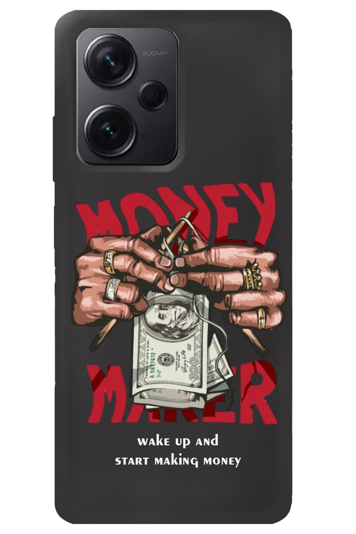 WANNA PROTECT Xiaomi Redmi Note 12 Siyah İçi Kadife Make Money Desenli Silikon Telefon Kılıfı