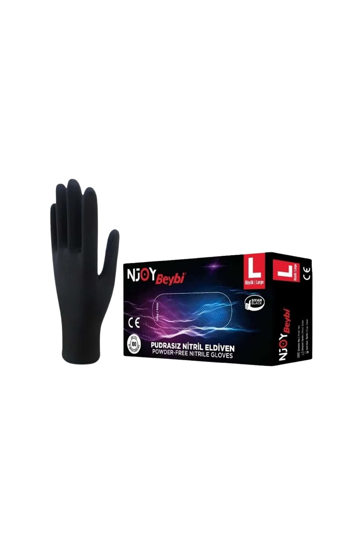 Beybi Siyah Nitril Pudrasız Eldiven (Large)