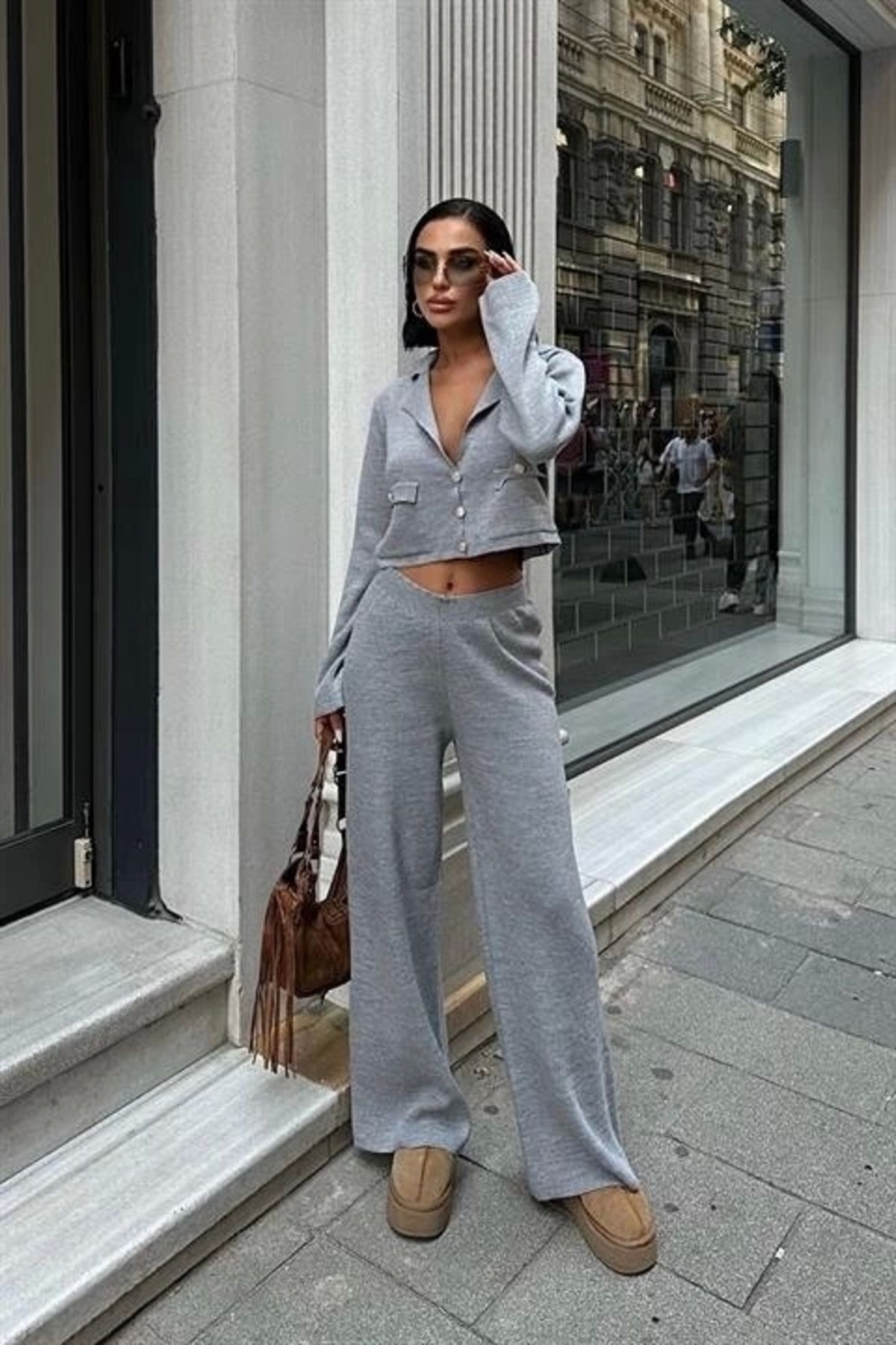 nedo7 Nancy Kruveze Yaka Crop Takım 9954 - 25
