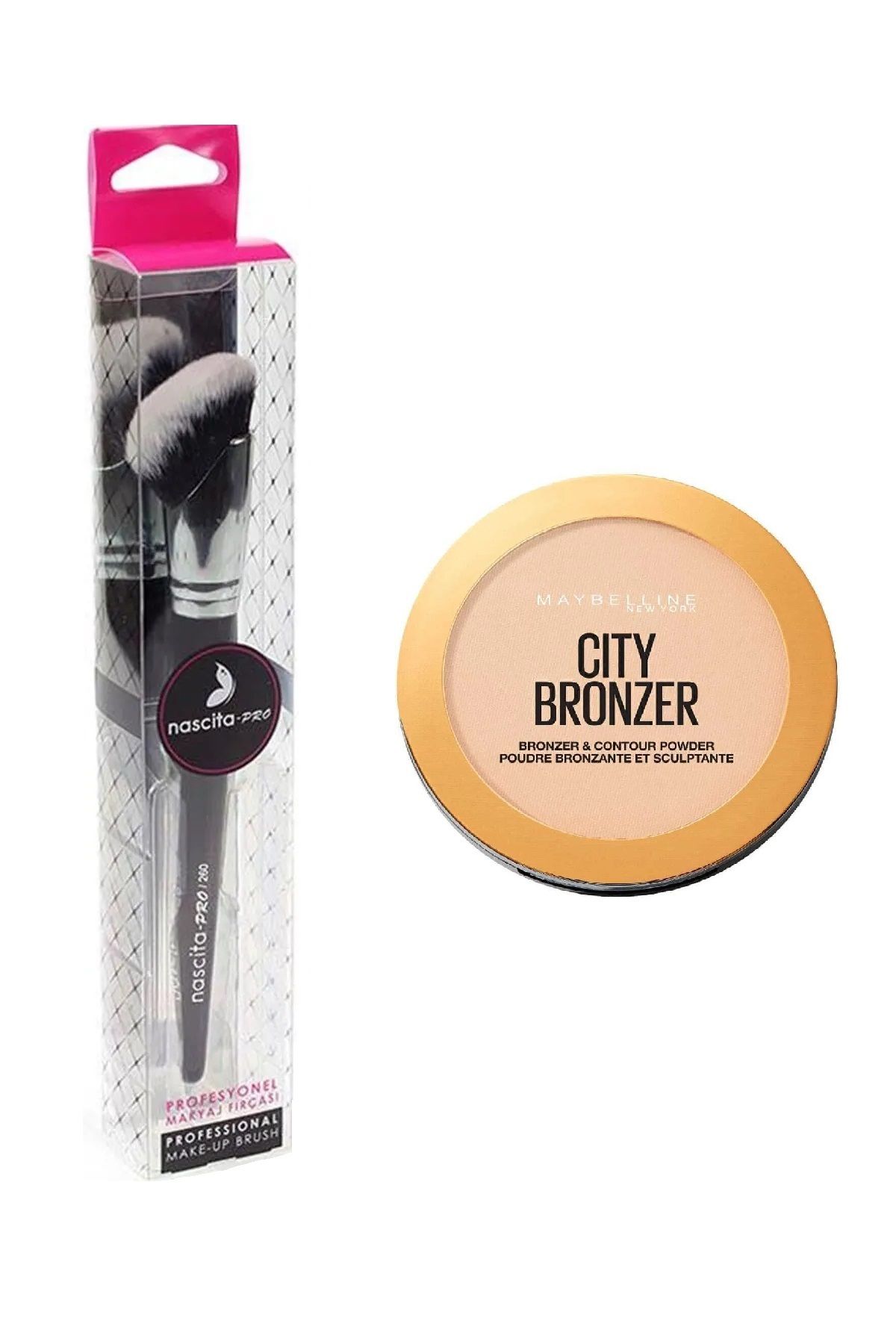 nascita Pro Eğimli Kontür Makyaj Fırçası -260 & City Bronze Bronzlaştırıcı & Kontür Pudrası - 100 Light Cool