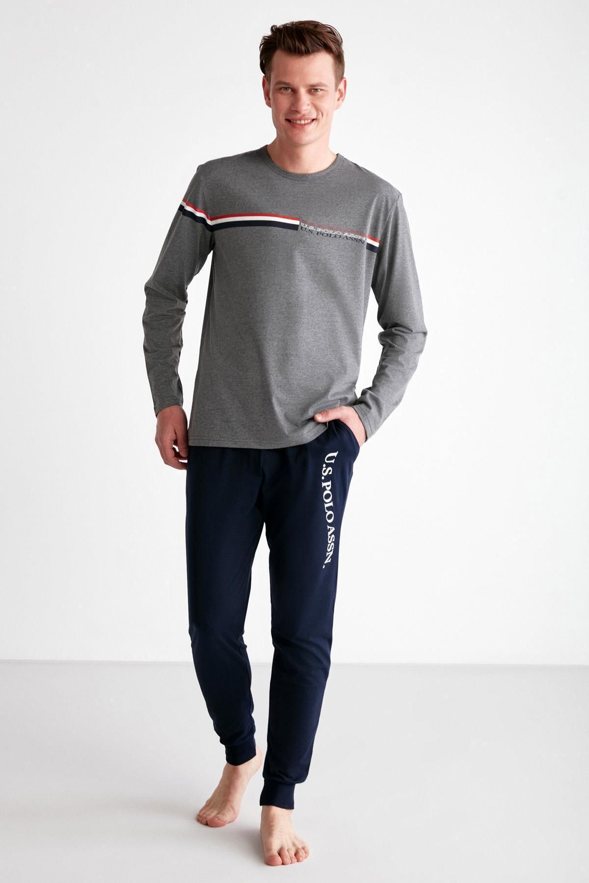 U.S. Polo Assn. Erkek Uzunkol Yuvarlak Yaka Manşet Paça Mevsimlik Penye Pijama Takım
