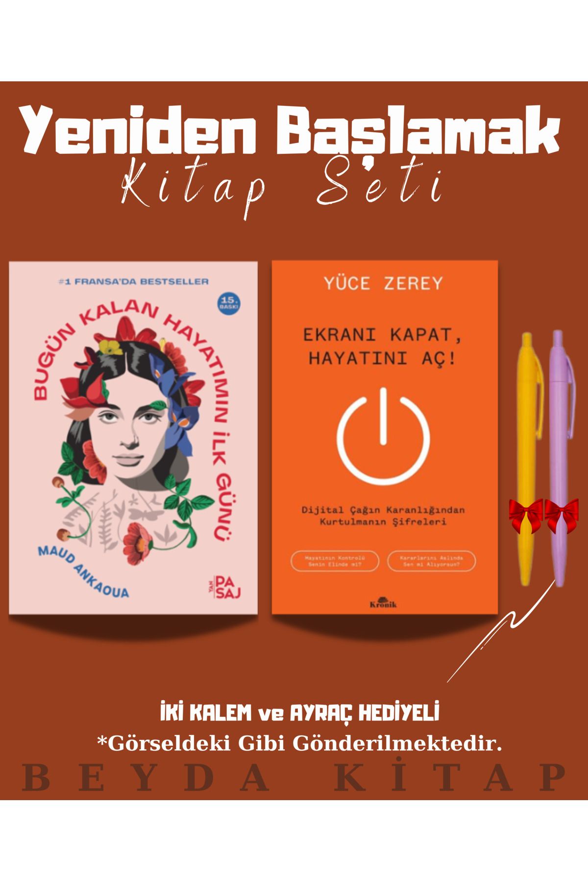 Yan Pasaj Yayınevi Bugün Kalan Hayatımın İlk Günü - Ekranı Kapat Hayatını Aç - Kitap Seti - Kalemli