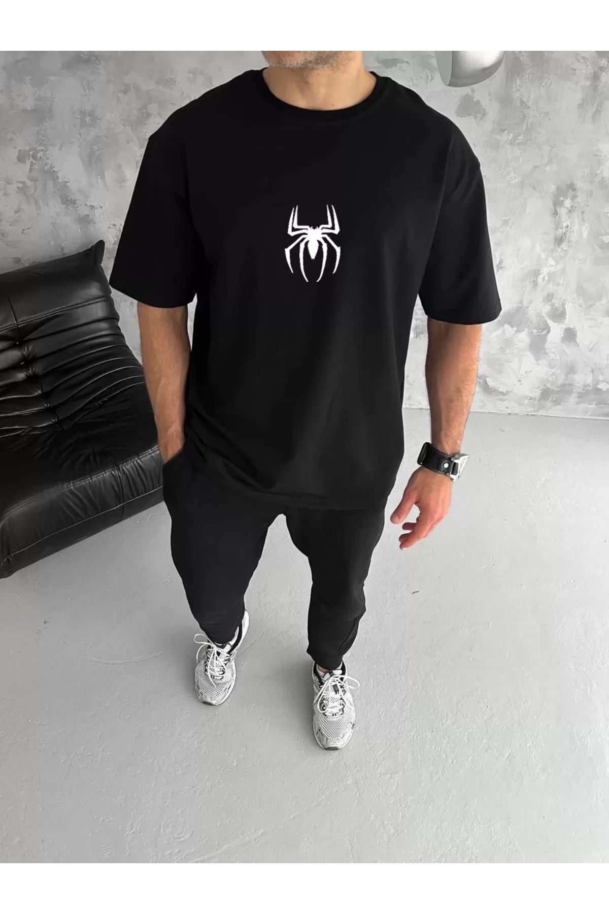 CVS Unisex Bisiklet Yaka Baskılı Oversize T-Shirt - Siyah