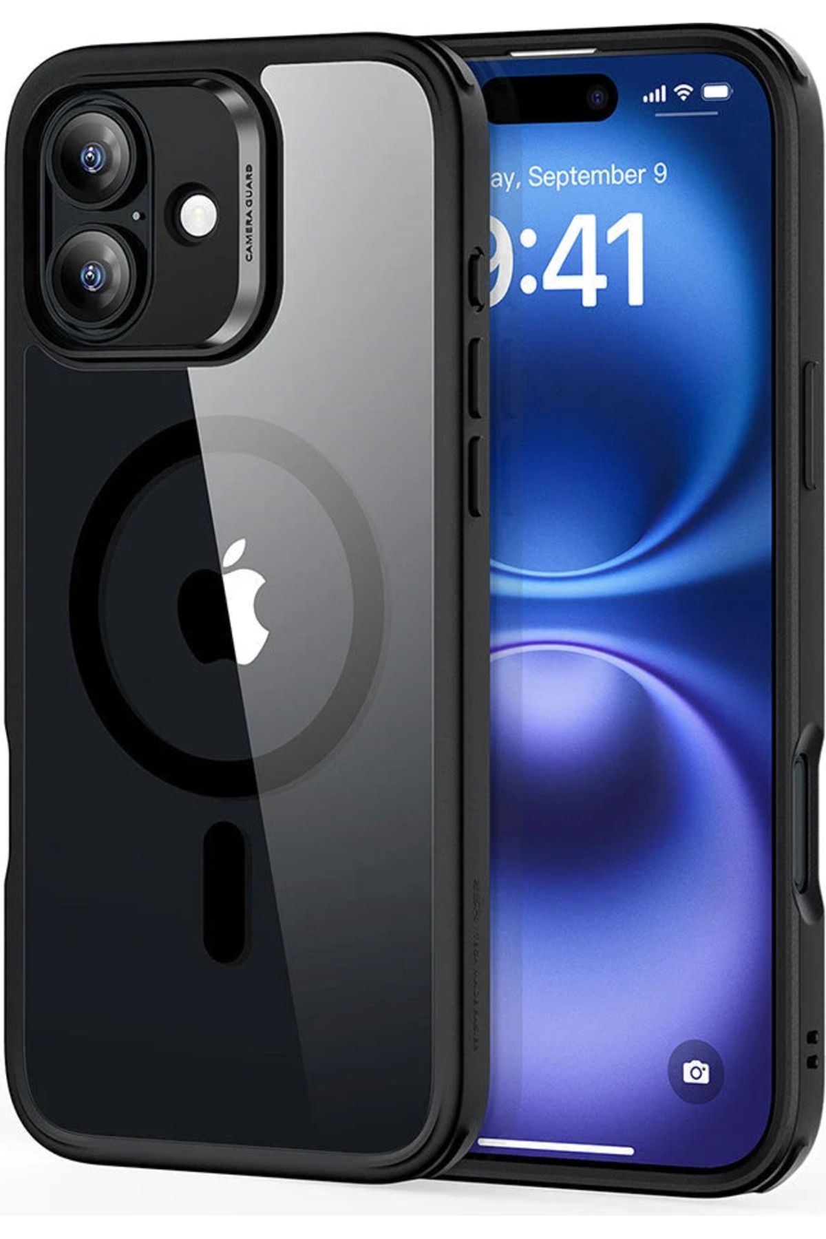 ESR iPhone 16 Uyumlu Kılıf + Ekran Koruyucu Set Halolock Magsafe Classic Hybrid Silikon - Şeffaf Siyah