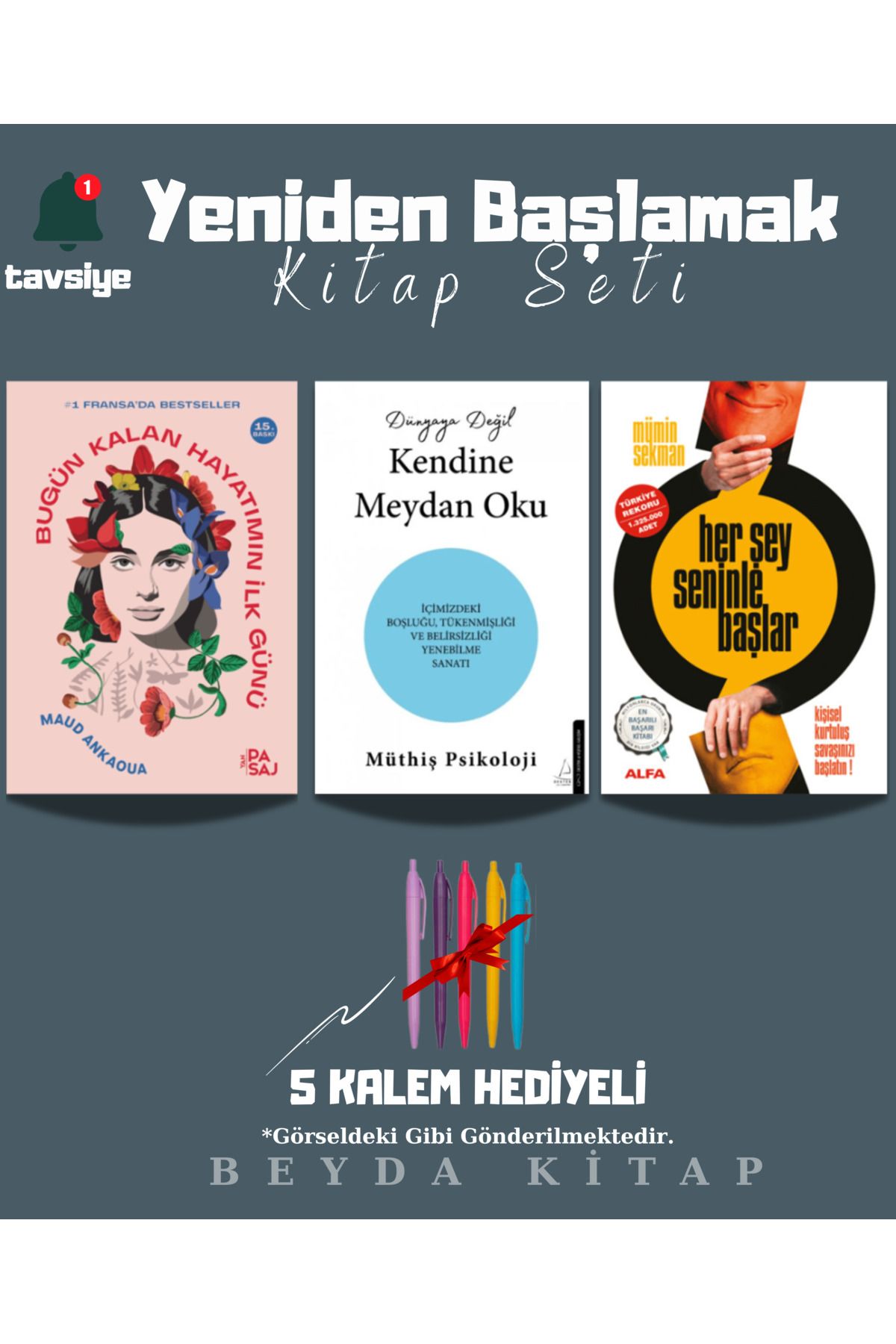 Yan Pasaj Yayınevi Bugün Kalan Hayatımın İlk Günü - Kendine Meydan Oku - Her Şey Seninle Başlar - Kalemli