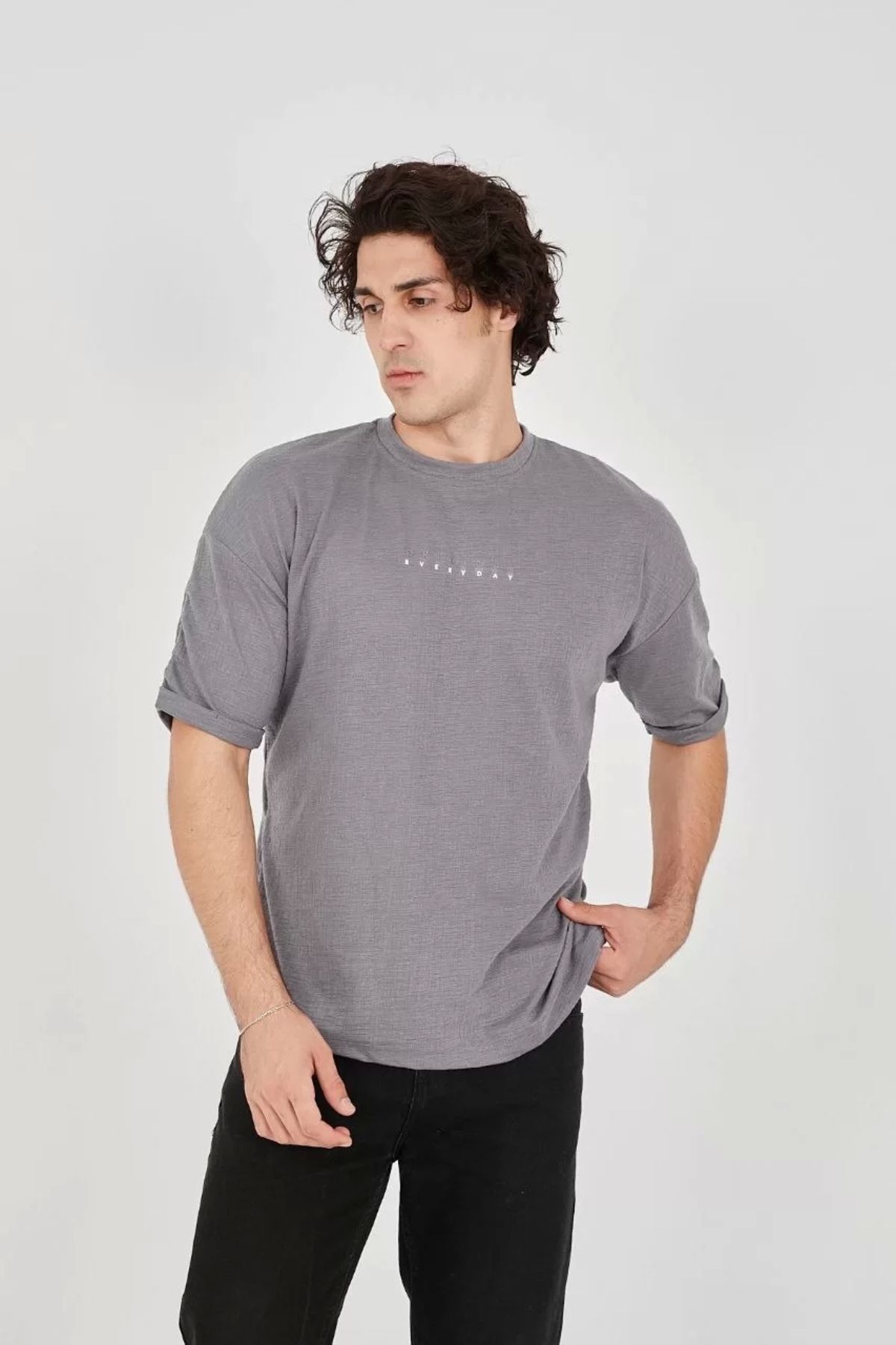 CVS Unisex Jakar Kumaş Rahat Kol T-Shirt - Gri