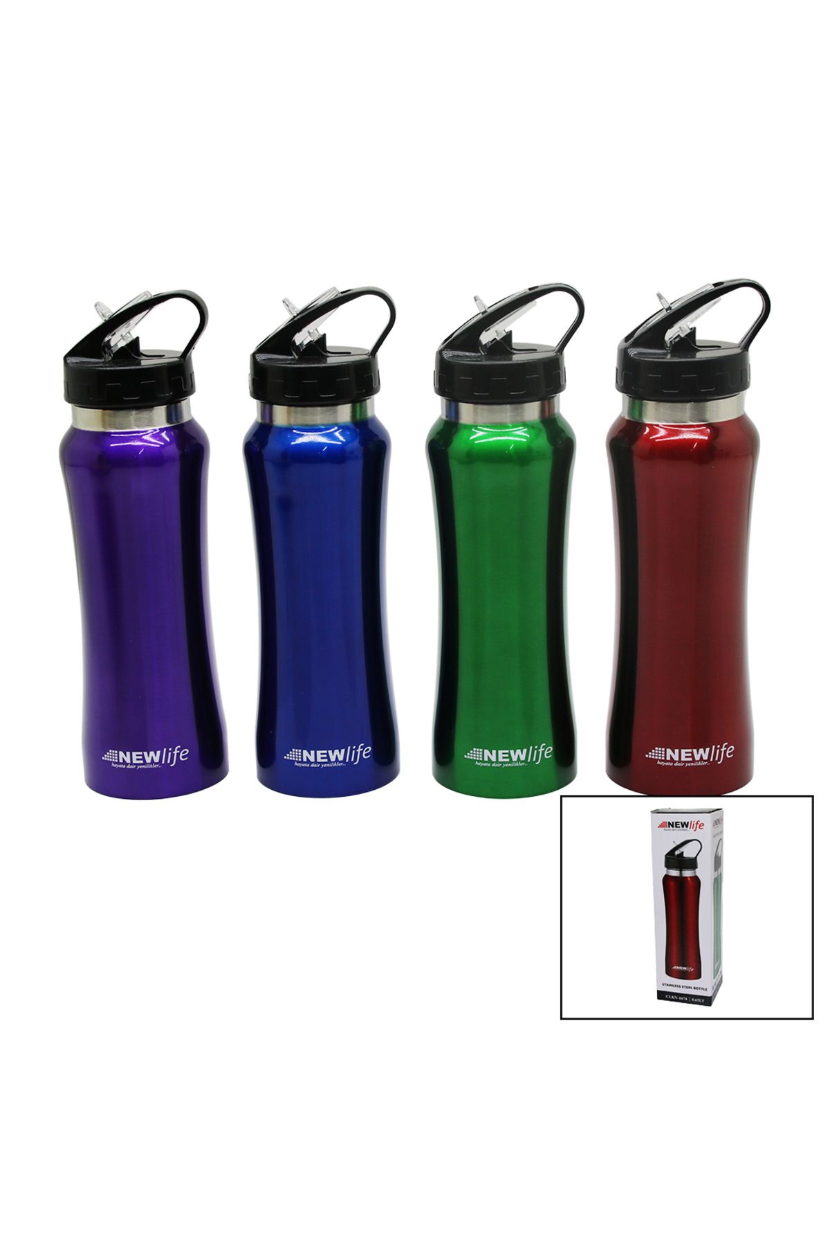 Shop58 SPORCU PİPETLİ 650ML METAL RENKLİ SULUK MATARA (4172)
