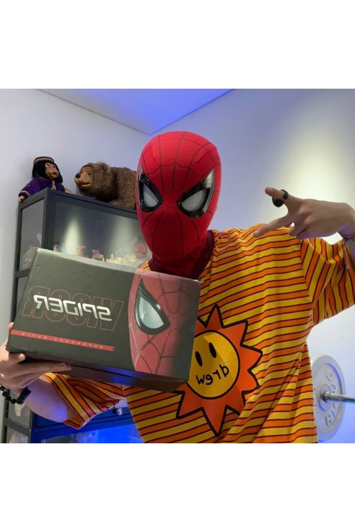 Shem Marvel Miles Morales Maske Örümcek Adam Şapka Cosplay Hareketli Gözler Uzaktan Kumandalı