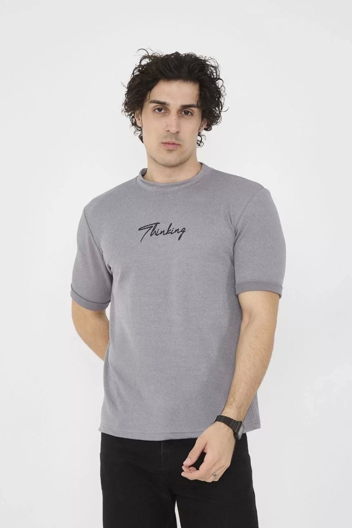 CVS Unisex Bisiklet Yaka Slim fit T-Shirt- Gri