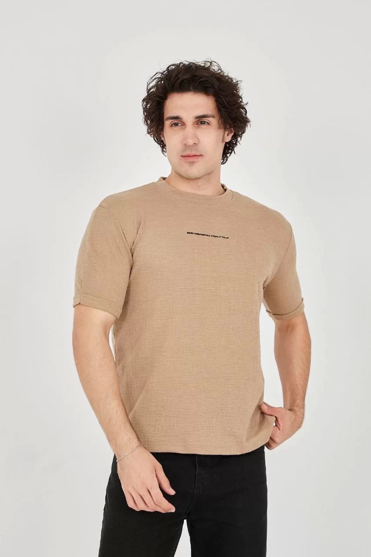 CVS Unisex Jakar Kumaş Slim Fit T-Shirt - Kahverengi