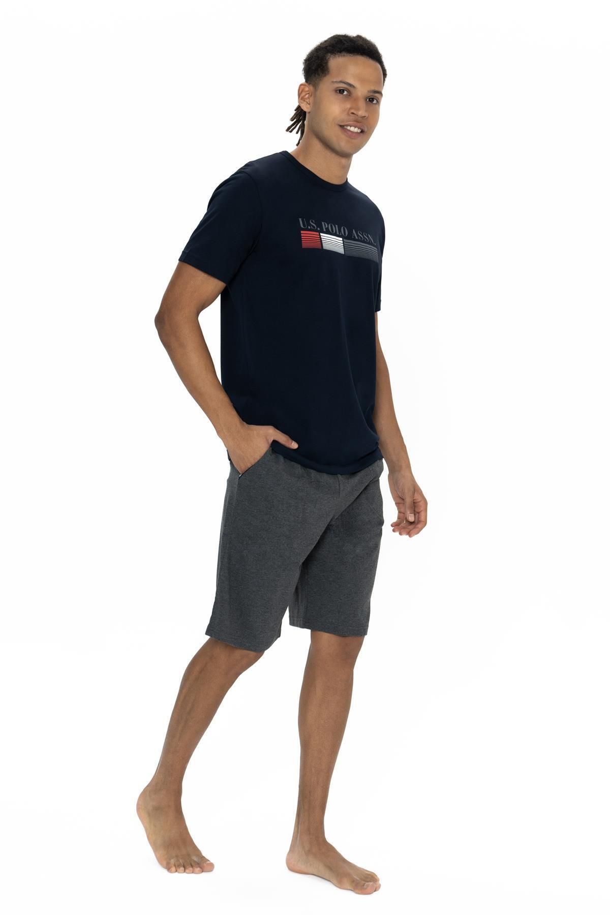 U.S. Polo Assn. U.S. Polo Yazı Baskılı T-shirt Şort Takım, Bisiklet Yaka, Kısakol, Cep Detaylı