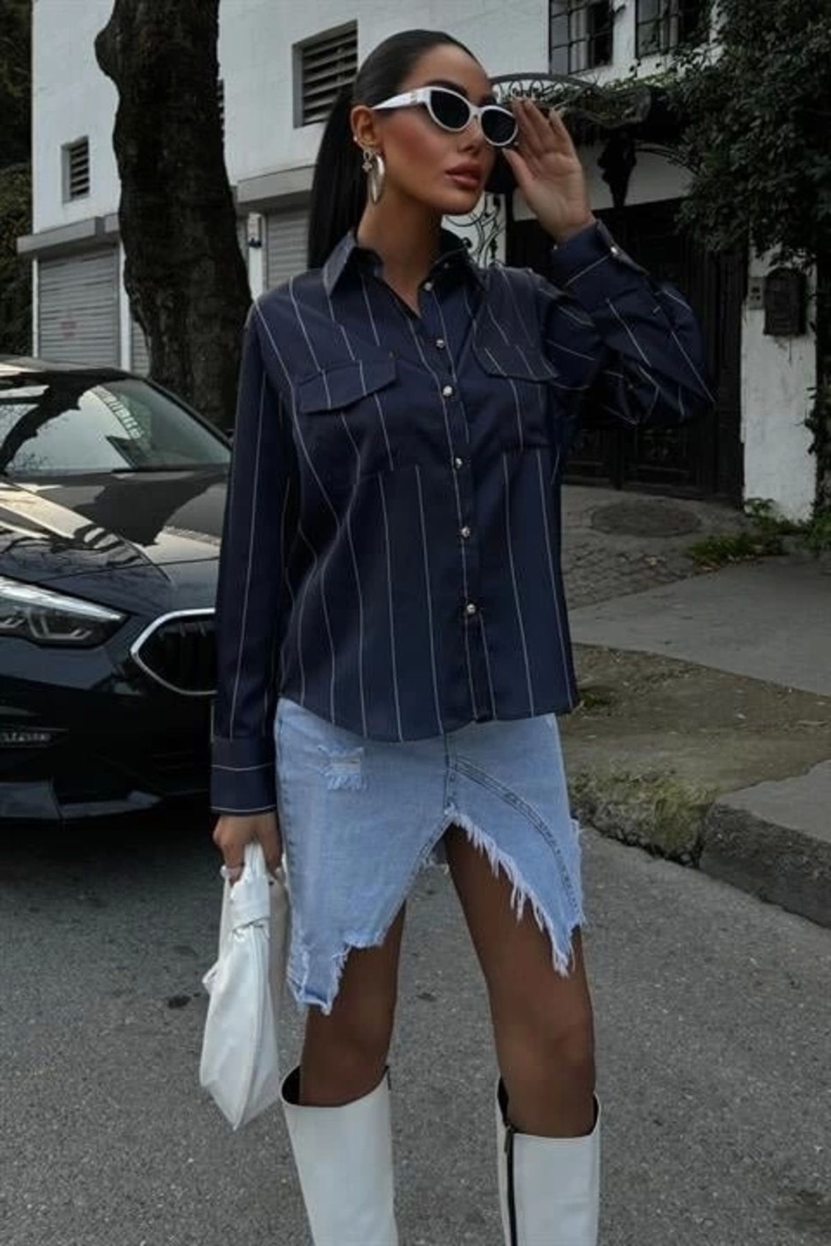 nedo7 Saten Premium Çizgili Gömlek 3411