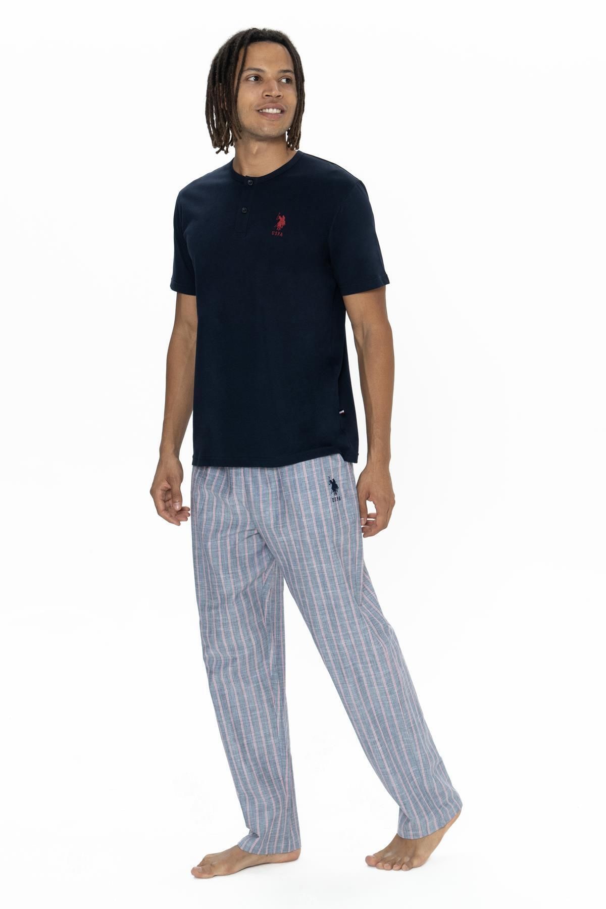 U.S. Polo Assn. U.S. Polo %100 Pamuk Erkek Pijama Takım, Üst Penye, Alt Dokuma Kumaştır