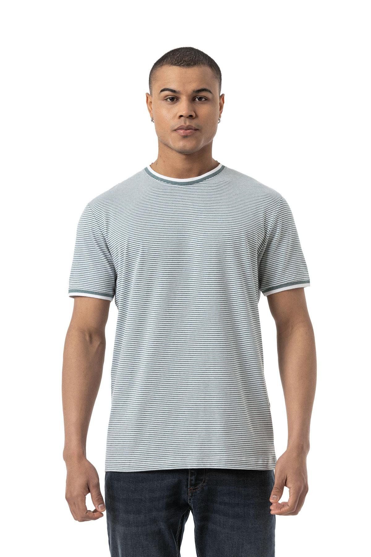 rugatchi Yatay Çizgili Bisiklet Yaka T-Shirt