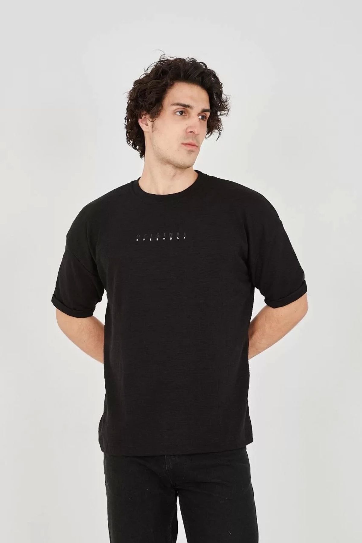 CVS Unisex Jakar Kumaş Rahat Kol T-Shirt - Siyah