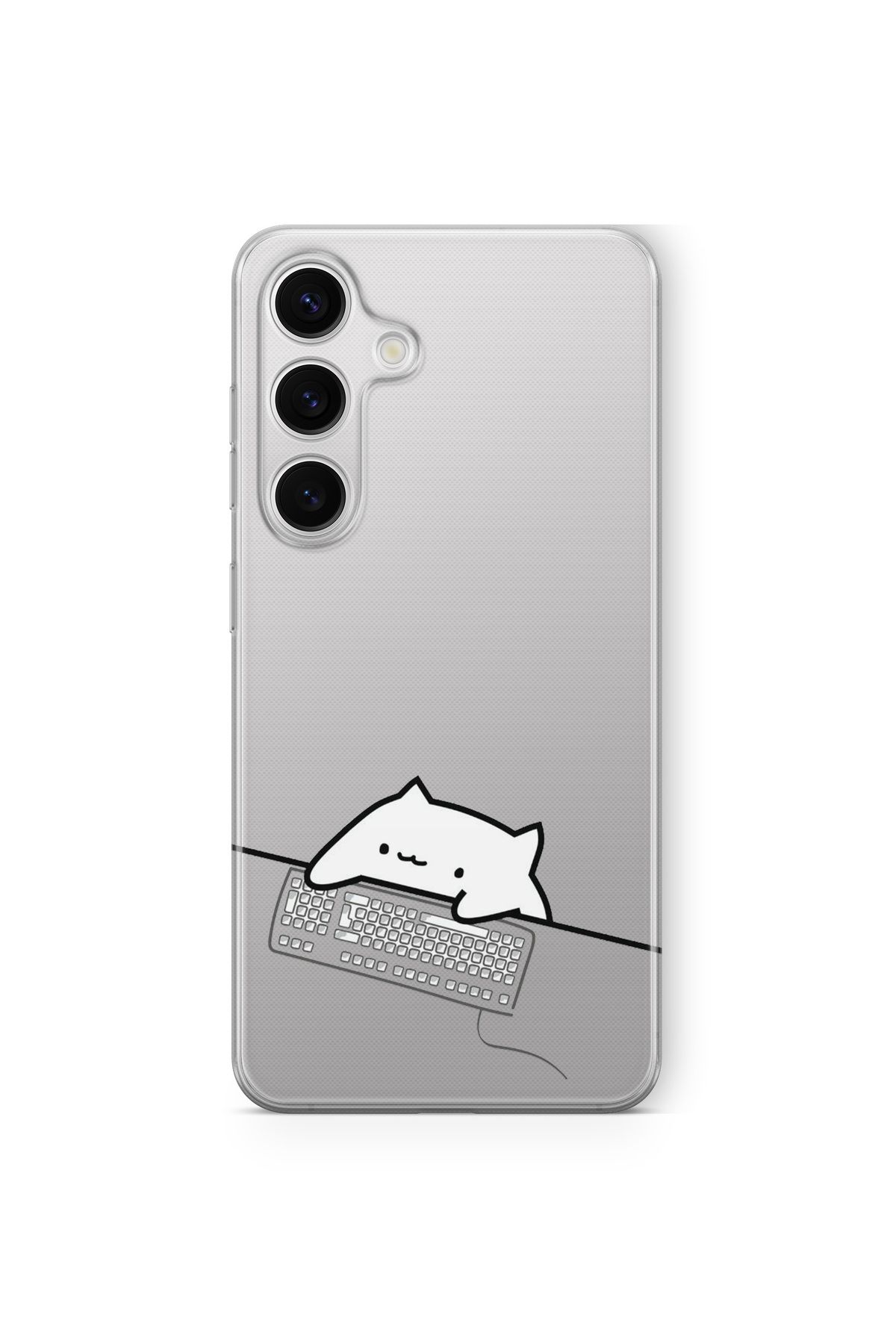 Space Star Samsung Galaxy A05S Uyumlu Kedi ve Klavye Tasarım Baskılı Şeffaf Kılıf