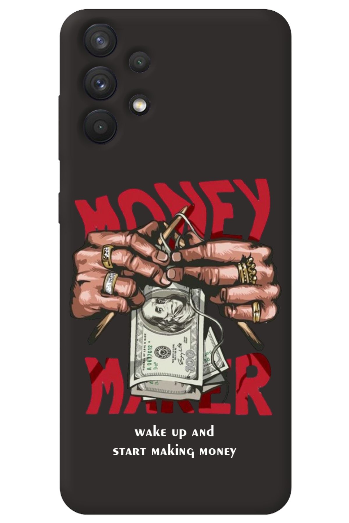 WANNA PROTECT Samsung A23 4G Siyah İçi Kadife Make Money Desenli Silikon Telefon Kılıfı