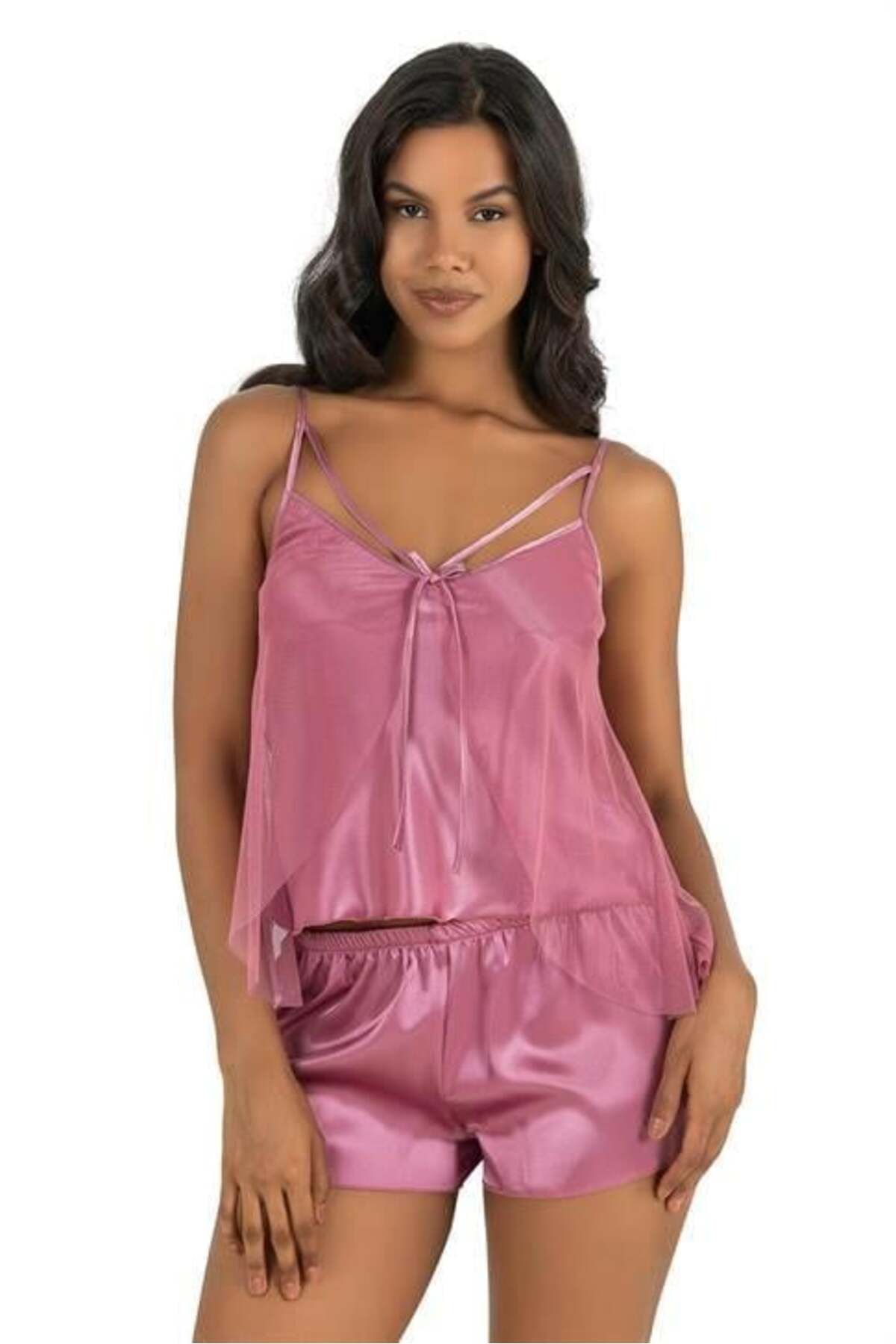 Shop58 Hediye Cantam Gül Kurusu Saten Şort Takımı