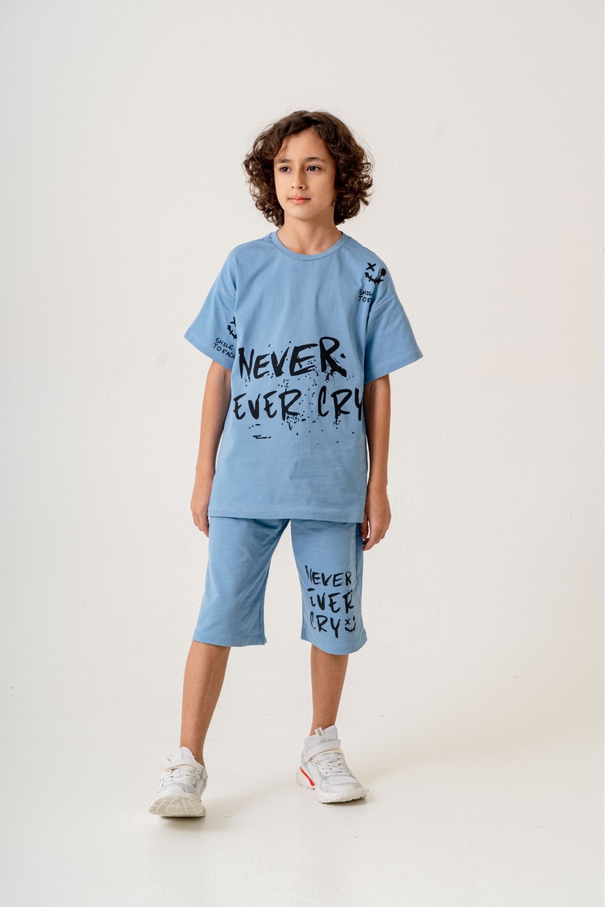 Albino ALBİNO 258-04-25 ERKEK TAKIM ŞORTLU NEVER EVER CRY BASKILI 9/12 YAŞ