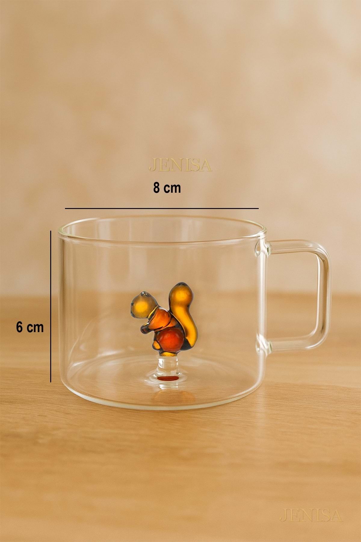 Jenisa-200 ml Borosilicate Glass Mug with Squirrel Figure – Heat Resistant, Transparent Design 2