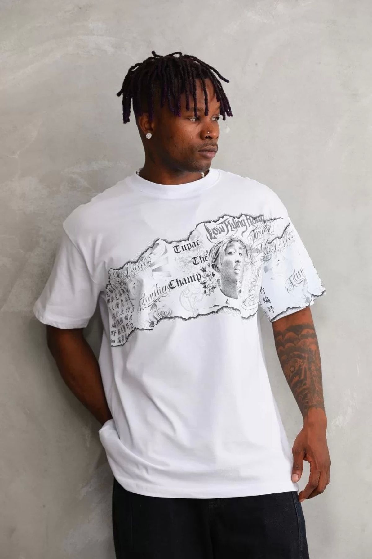 CVS Unisex Bisiklet Yaka Baskılı Oversize T-Shirt - Beyaz