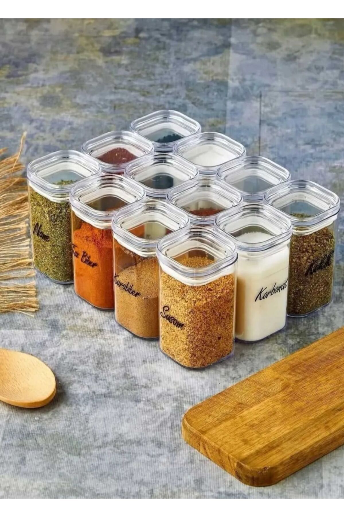 Lalisa Home Etiketli 12'li 250 Ml Sızdırmaz Kapaklı Mika Baharatlık Seti