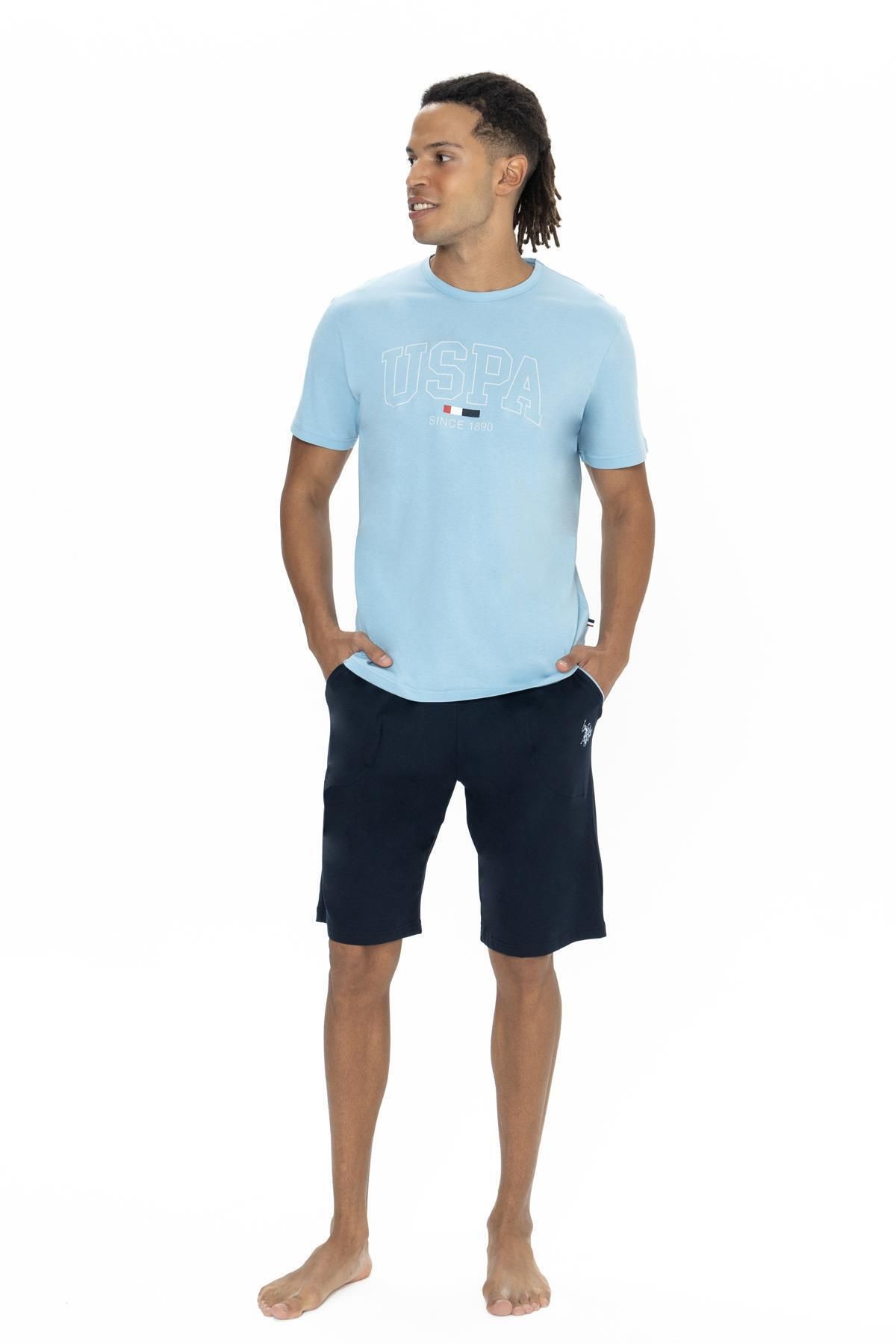 U.S. Polo Assn. U.S. Polo %100 Pamuk USPA Yazılı T-shirt Şort Takım, Bisiklet Yaka, Kısakol, Cepli Şort