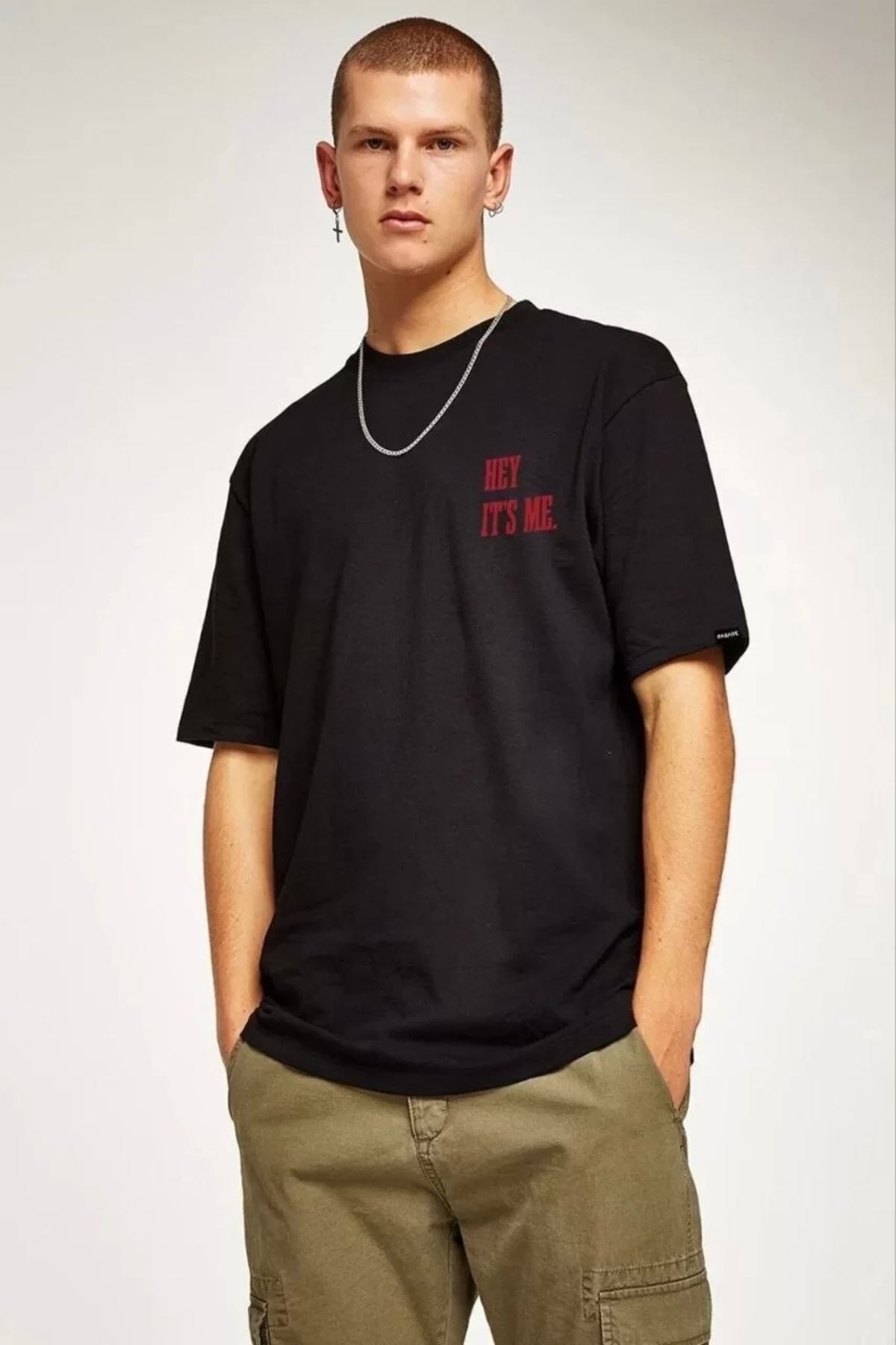 CVS Unisex Bisiklet Yaka Oversize Baskılı T-Shirt - Siyah