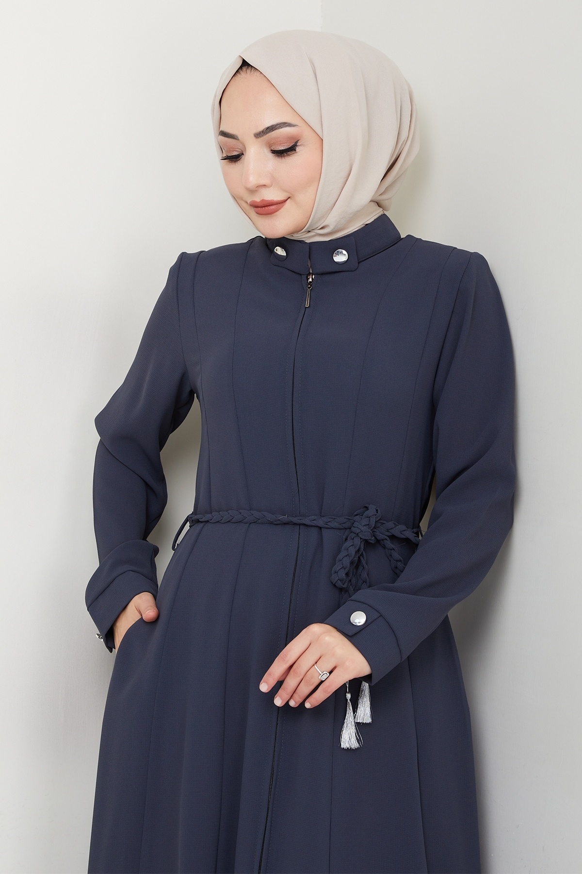 InStyle-Sivya طوق زر Cummerbund محبوك رمادي غامق Ferace 2