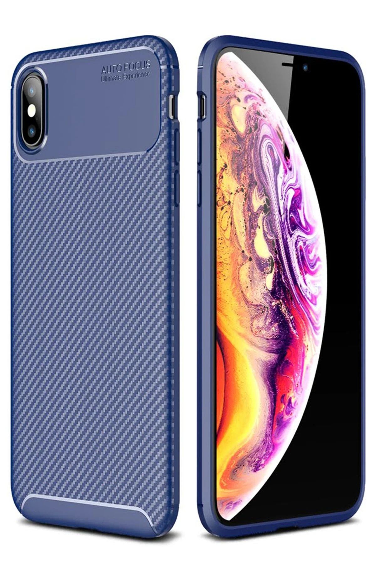 NewFace iPhone XS Max Kılıf Auto Focus Karbon Kapak - Lacivert NRMSA
