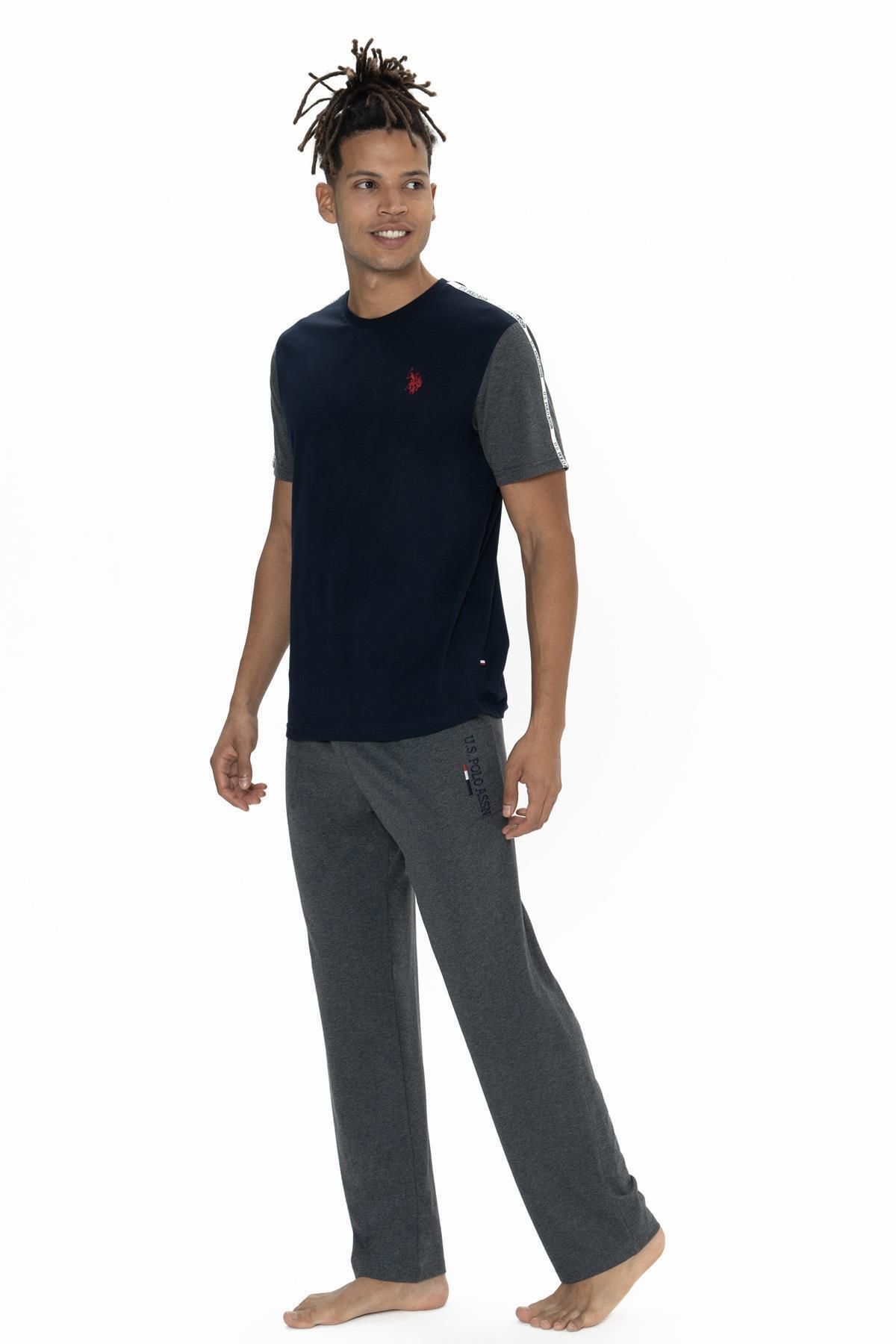 U.S. Polo Assn. U.S. Polo Erkek Renk Bloklu Yazlık Pijama Takım, Kısakol Bisiklet Yakalı ve Cepli