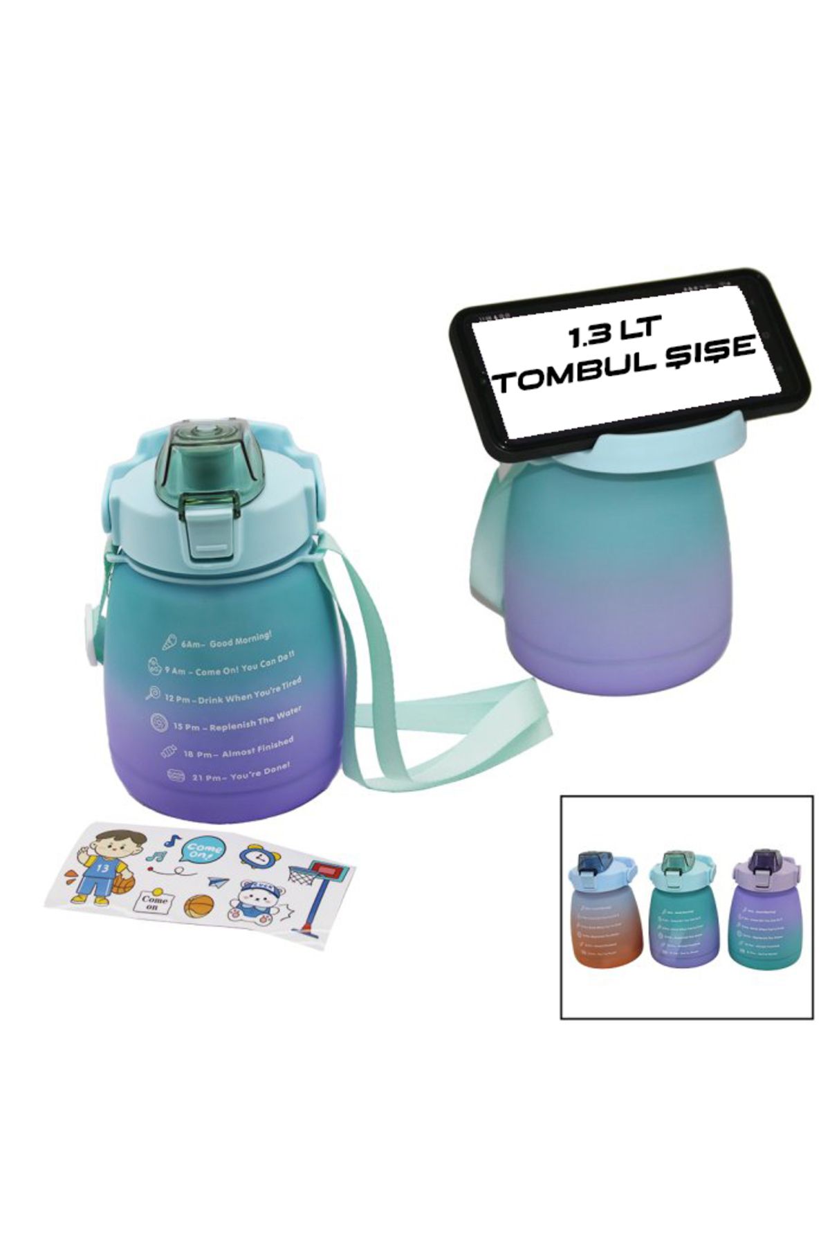 Shop58 1.3LT - TOMBUL PİPETLİ RENKLİ PLASTİK SULUK MATARA KİLİTLİ KAPAKLI - TELEFONLUKLU (4172)