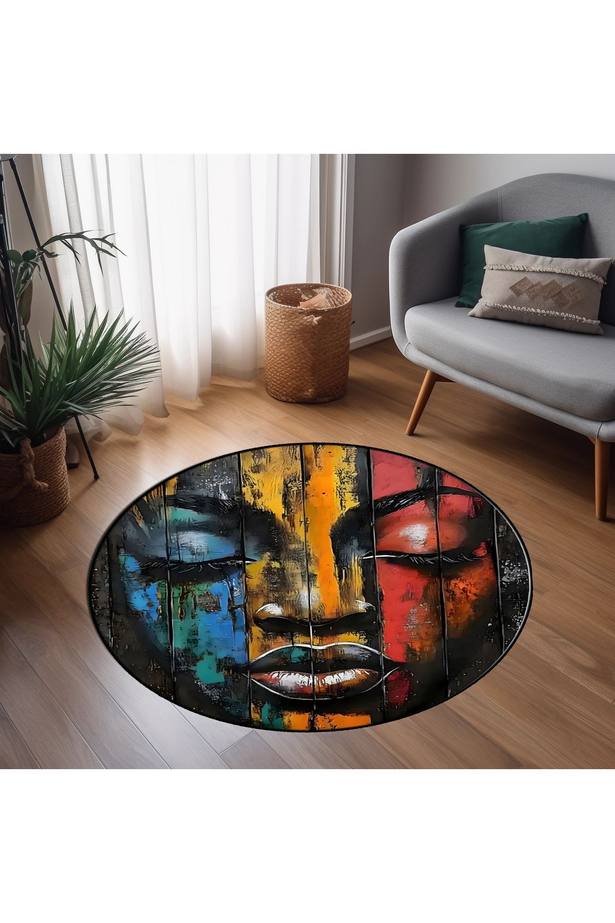 Rugs Modern Halı Alya Koleksiyonu Çok Renkli Yüz Detaylı Dokuma Taban Yuvarlak Dekoratif Halı alya88