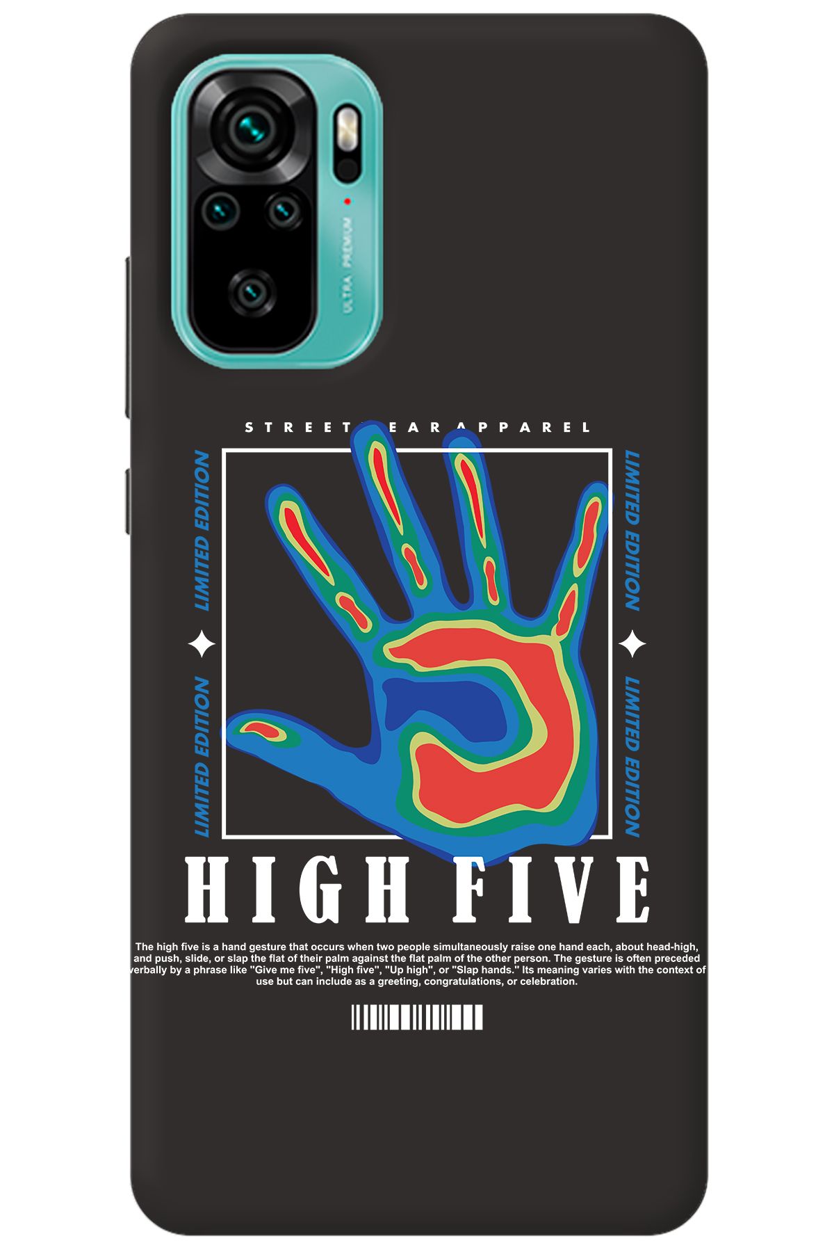 WANNA PROTECT Xiaomi Redmi Note 10S Siyah İçi Kadife High Five Desenli Silikon Telefon Kılıfı
