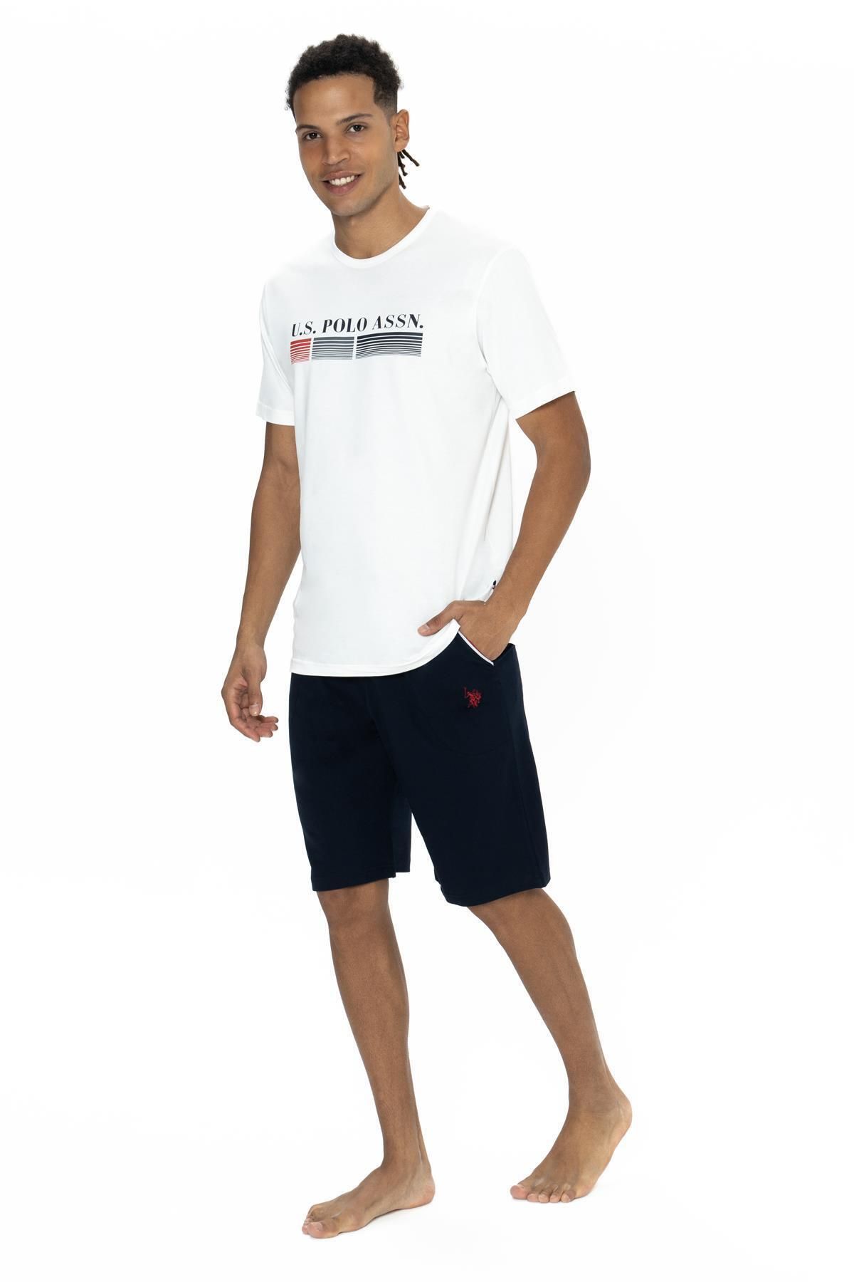 U.S. Polo Assn. U.S. Polo Yazı Baskılı T-shirt Şort Takım, Bisiklet Yaka, Kısakol, Cep Detaylı