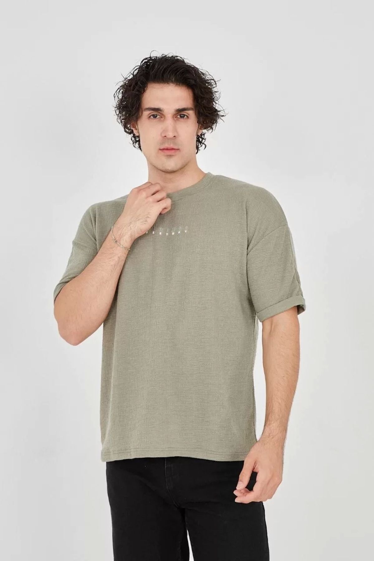 CVS Unisex Jakar Kumaş Rahat Kol T-Shirt - Açık Yeşil