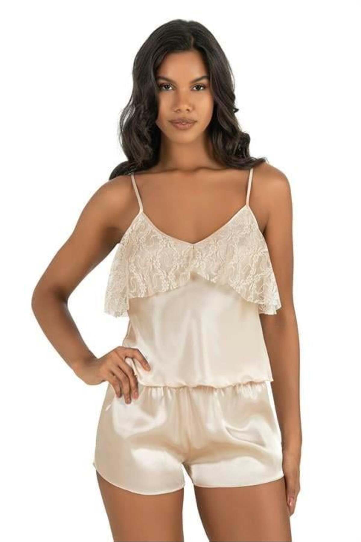 Shop58 Fildişi Saten Şort Takımı 9214
