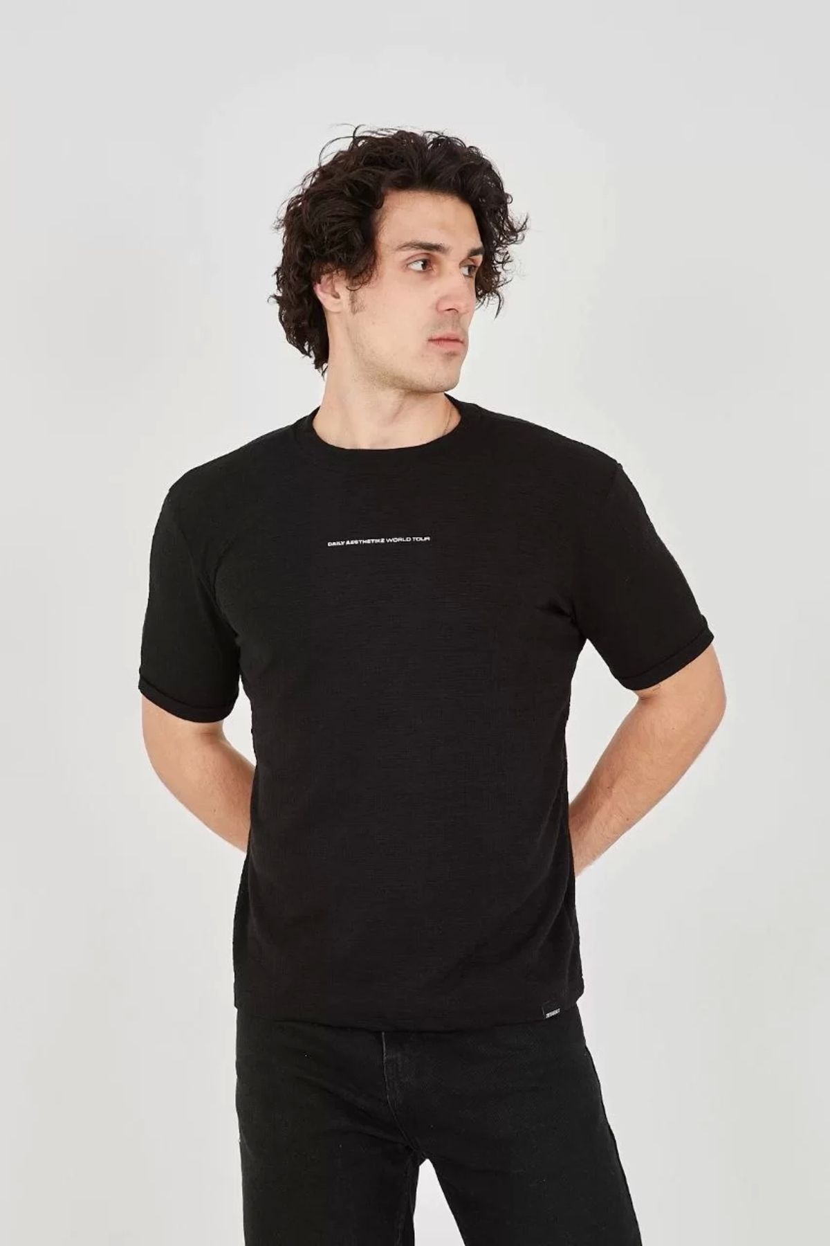 CVS Unisex Jakar Kumaş Slim Fit T-Shirt - Siyah