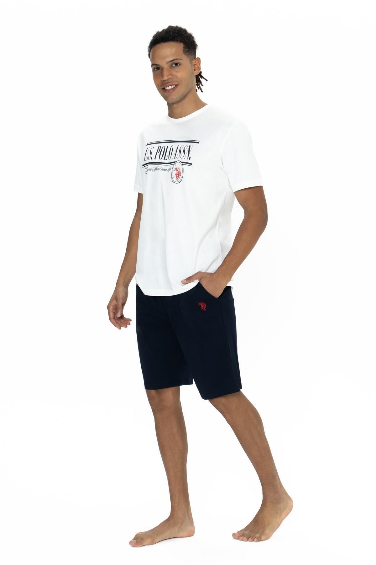 U.S. Polo Assn. U.S. Polo Erkek Yazılı T-shirt Şort Takım, Bisiklet Yaka, Kısakol, Cepli Şort