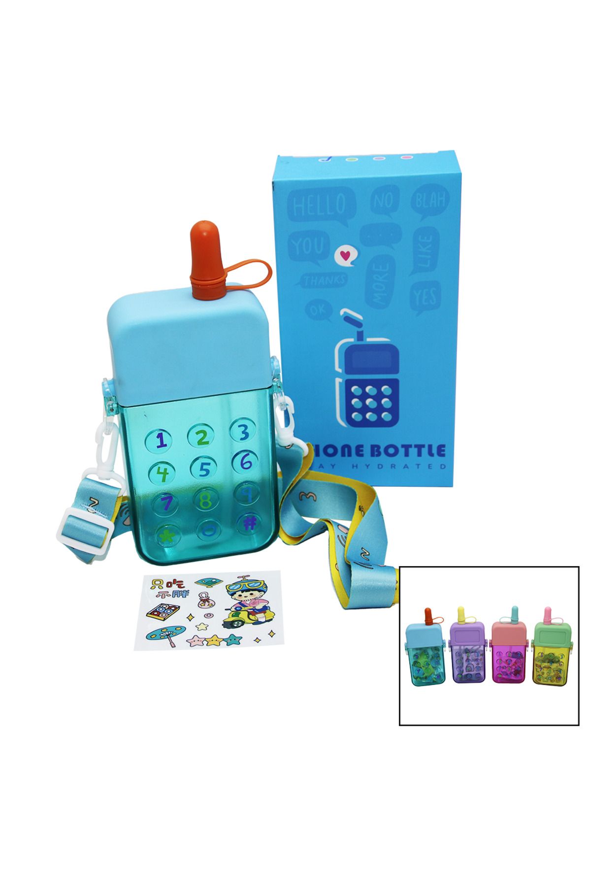 Shop58 TELEFON MODELİ RENKLİ MİKA KRİSTAL SULUK MATARA PİPETLİ - VİDALI KAPAK - ASKILI 300ML (4172)