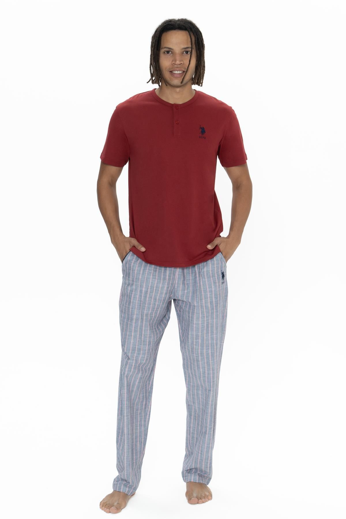 U.S. Polo Assn. U.S. Polo %100 Pamuk Erkek Pijama Takım, Üst Penye, Alt Dokuma Kumaştır