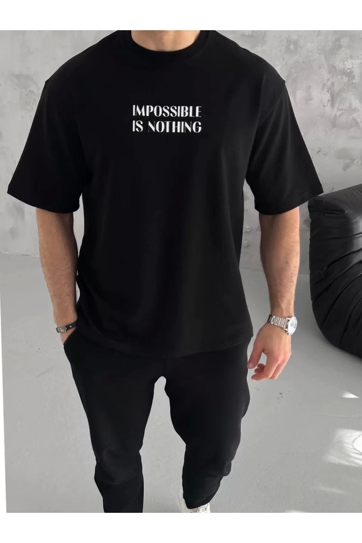 CVS Unisex Bisiklet Yaka Baskılı Oversize T-Shirt - Siyah